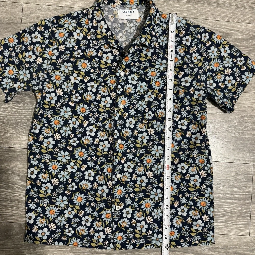 Kids Old Navy‎ 100% Cotton Linen Short Sleeve Button Up Shirt XL 14-16 Floral
